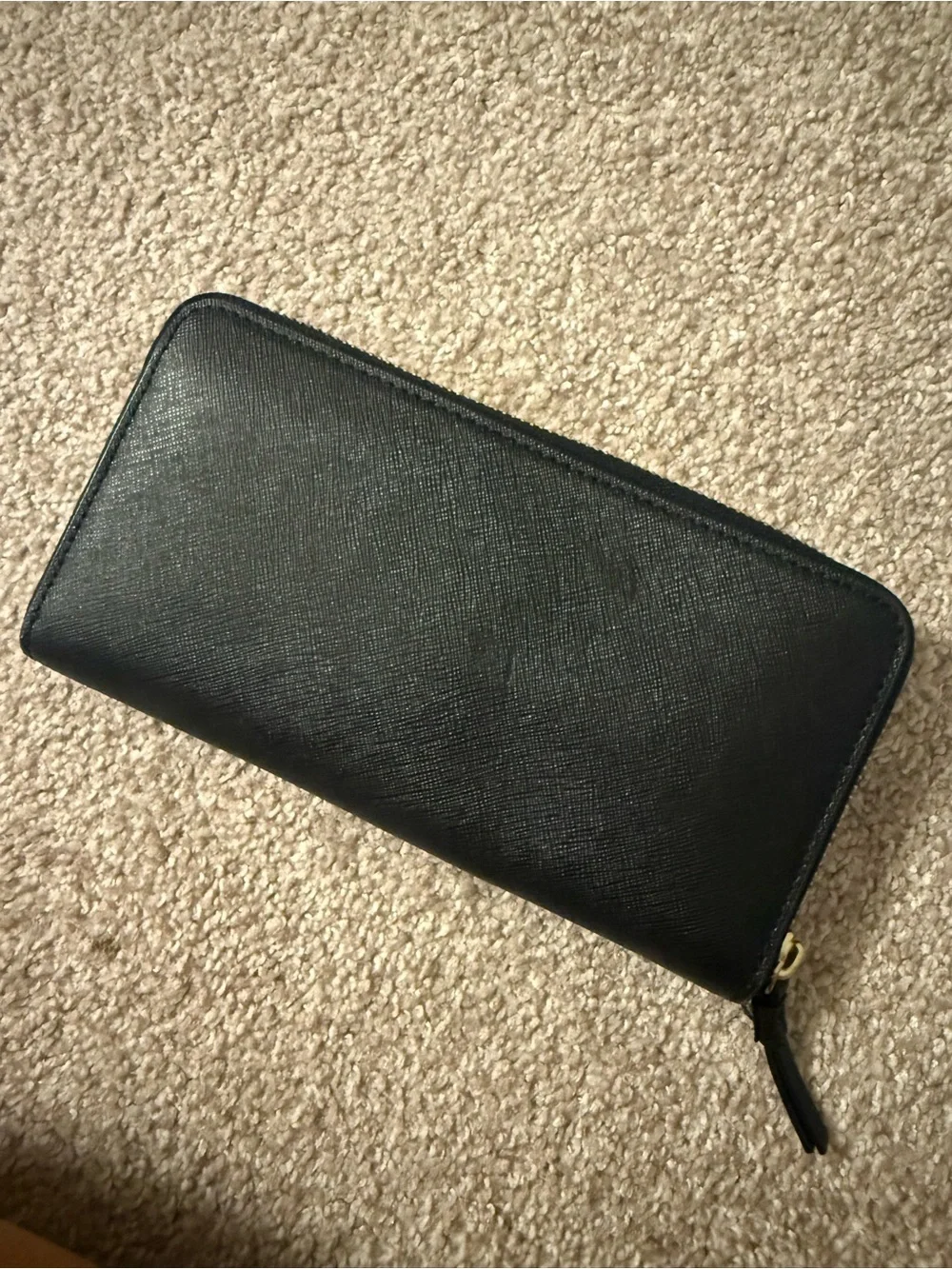 Tory Burch Black Saffiano Zip-Around Wallet with Gold Logo